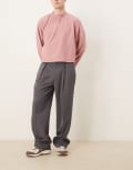 [ASOS DESIGN] ASOS DESIGN smart wide leg pants with front inverted pleats in grey with elasticated waist M GREY