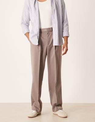Asos Design Smart Wide Leg Pants With Front Pleat And Belt Detail In Multi