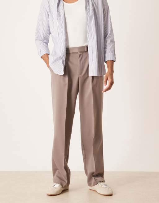 ASOS DESIGN smart wide leg pants with front pleat and belt detail in mink