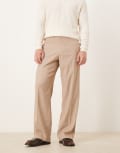 [ASOS DESIGN] ASOS DESIGN smart wide leg pants with front pleat in beige melange-Neutral W32 L30 BEIGE