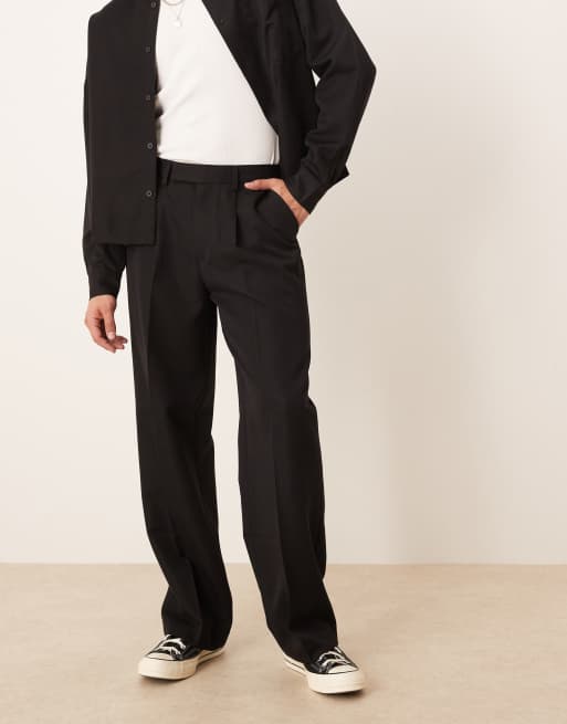 ASOS DESIGN smart wide leg pants with front pleat in black