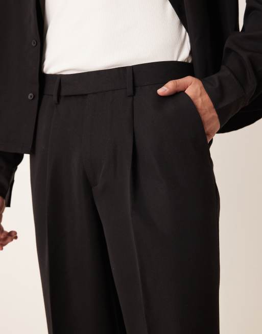 ASOS DESIGN smart wide leg pants with front pleat in black