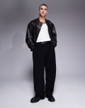 [ASOS DESIGN] ASOS DESIGN smart wide leg pants with front pleat in black W38 BLACK