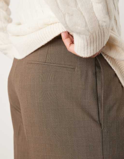 ASOS DESIGN smart wide leg pants with front pleat in brown check, 5 of 5