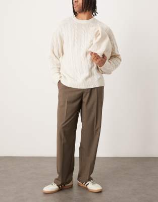Asos Design Smart Wide Leg Pants With Front Pleat In Brown