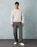 [ASOS DESIGN] ASOS DESIGN smart wide leg pants with front pleat in brown puppytooth with elasticated waist M BROWN