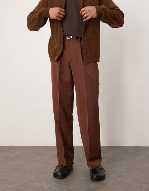 ASOS DESIGN smart wide leg pants with front pleat in brown