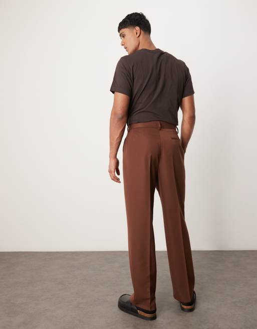 ASOS DESIGN smart wide leg pants with front pleat in brown