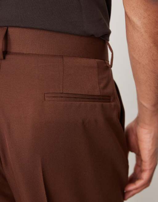 ASOS DESIGN smart wide leg pants with front pleat in brown