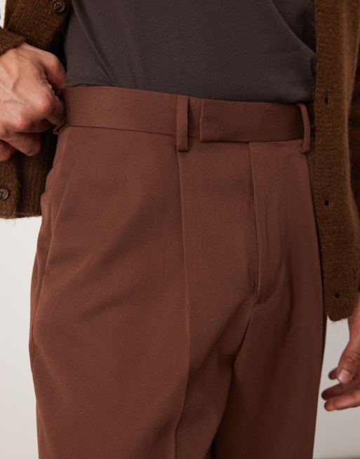 ASOS DESIGN smart wide leg pants with front pleat in brown