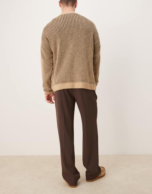 ASOS DESIGN smart wide leg pants with front pleat in brown