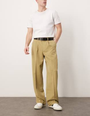 Asos Design Smart Wide Leg Pants With Front Pleat In Brown