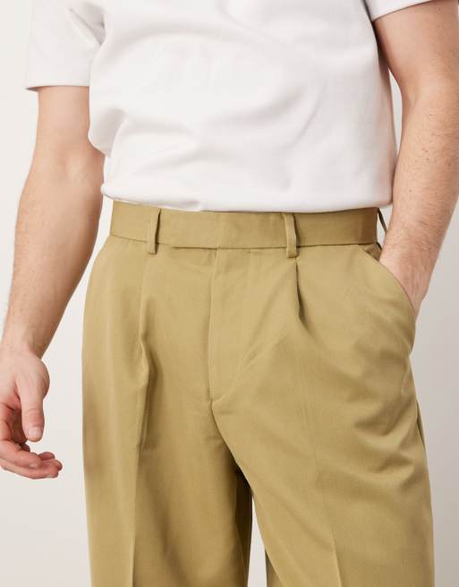 ASOS DESIGN smart wide leg pants with front pleat in camel