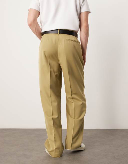 ASOS DESIGN smart wide leg pants with front pleat in camel
