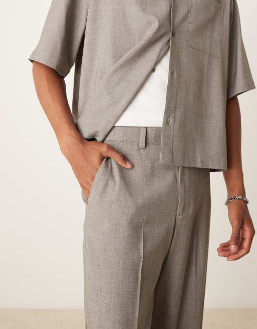 ASOS DESIGN smart wide leg pants with front pleat in charcoal melange, 3 of 5