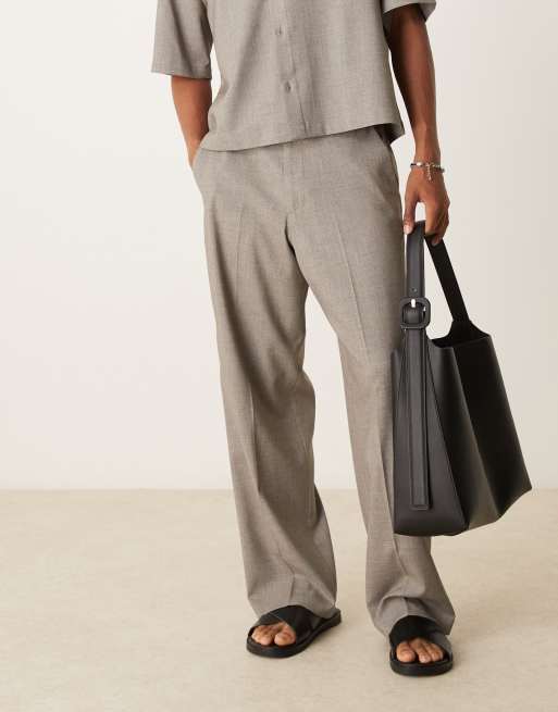 ASOS DESIGN smart wide leg pants with front pleat in charcoal melange, 4 of 5