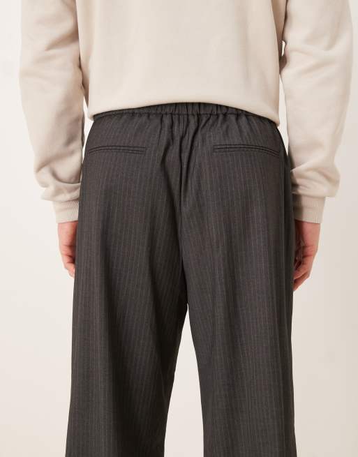 ASOS DESIGN smart wide leg pants with front pleat in charcoal pinstripe with elasticated waist