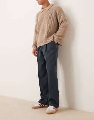 Asos Design Smart Wide Leg Pants With Front Pleat In Blue