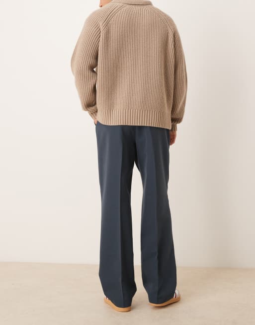 ASOS DESIGN smart wide leg pants with front pleat in dark blue