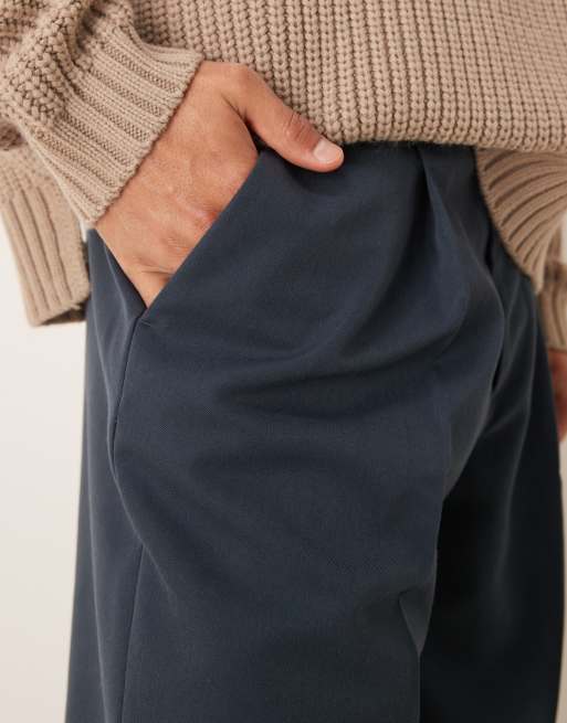 ASOS DESIGN smart wide leg pants with front pleat in dark blue