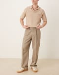 [ASOS DESIGN] ASOS DESIGN smart wide leg pants with front pleat in dark stone-Neutral W32 L34 Dark stone
