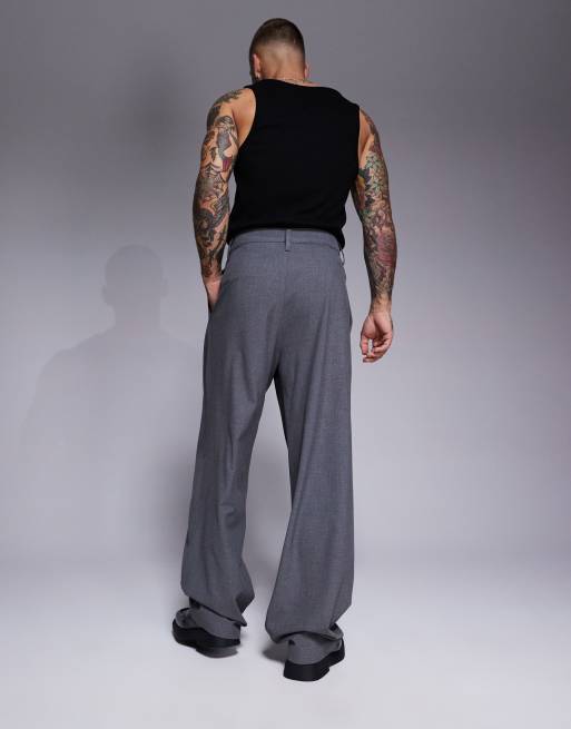ASOS DESIGN smart wide leg pants with front pleat in gray | ASOS