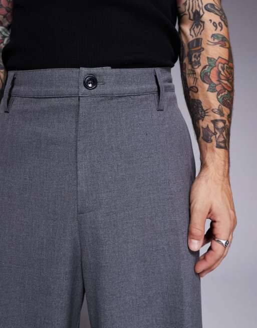 ASOS DESIGN smart wide leg pants with front pleat in gray