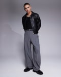 [ASOS DESIGN] ASOS DESIGN smart wide leg pants with front pleat in grey W28 GREY