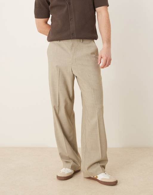 ASOS DESIGN smart wide leg pants with front pleat in light grey melange
