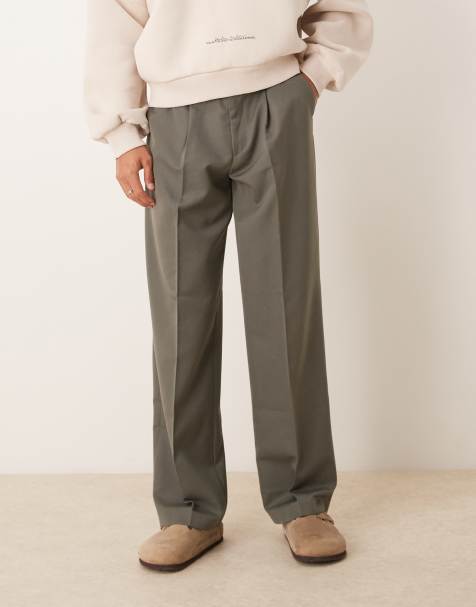 ASOS DESIGN smart wide leg pants with front pleat in muted green - view 1