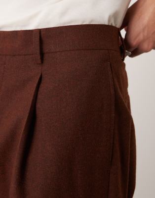 Asos Design Smart Wide Leg Pants With Front Pleat In Brown