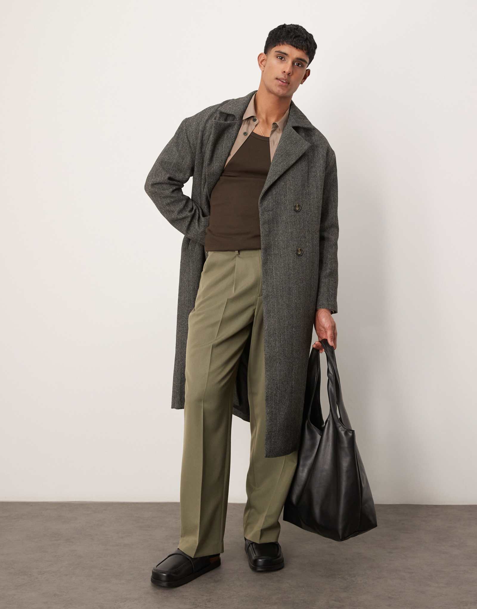 Элегантные широкие брюки ASOS DESIGN со складкой спереди темно-зеленого цвета