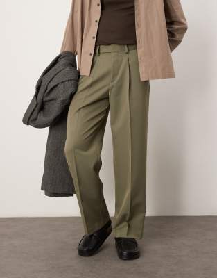 Asos Design Smart Wide Leg Pants With Front Pleat In Gray