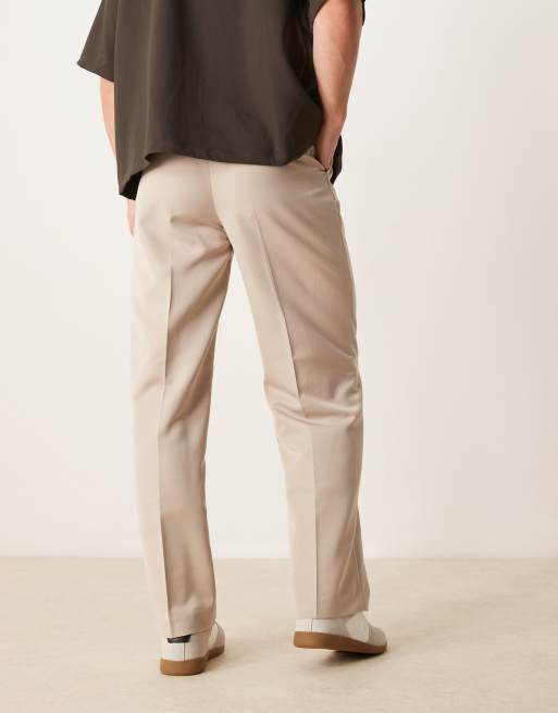 ASOS DESIGN smart wide leg pants with front pleat in stone
