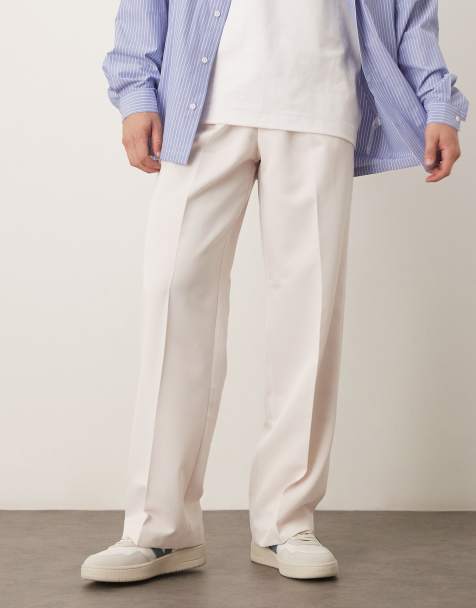 ASOS DESIGN smart wide leg pants with front pleats and double belt loops in white - view 1
