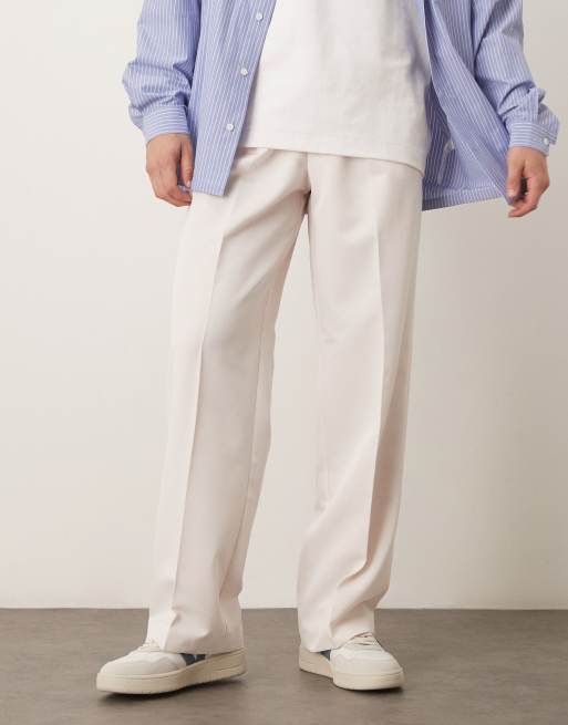 ASOS DESIGN smart wide leg pants with front pleats and double belt loops in white