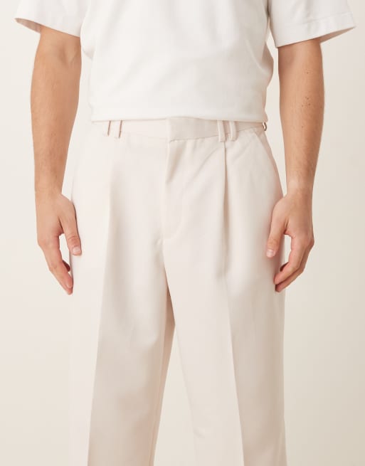 ASOS DESIGN smart wide leg pants with front pleats and double belt loops in white