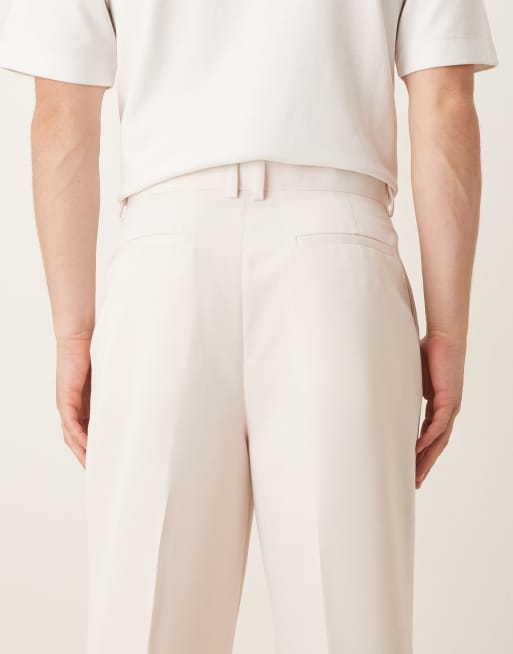 ASOS DESIGN smart wide leg pants with front pleats and double belt loops in white