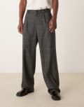 [ASOS DESIGN] ASOS DESIGN smart wide leg pants with front pleats in brown check W32 BROWN