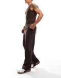 [ASOS DESIGN] ASOS DESIGN smart wide leg pants with front pleats in brown W30 L30 BROWN