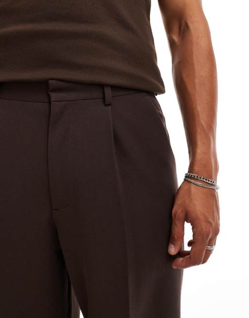 ASOS DESIGN smart wide leg pants with front pleats in brown