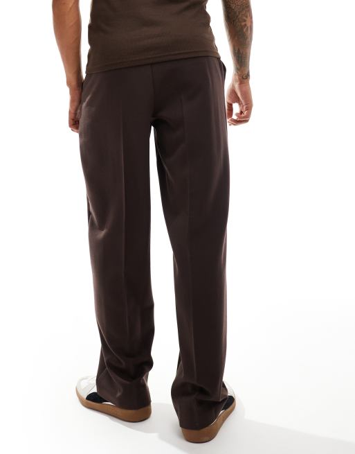 ASOS DESIGN smart wide leg pants with front pleats in brown