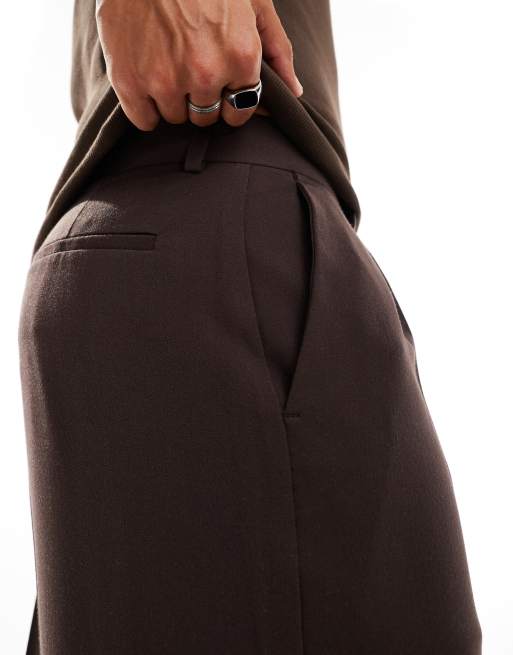 ASOS DESIGN smart wide leg pants with front pleats in brown