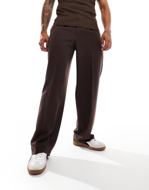 ASOS DESIGN smart wide leg pants with front pleats in brown