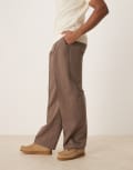 [ASOS DESIGN] ASOS DESIGN smart wide leg pants with front pleats in brown W32 L32 BROWN