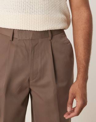 Asos Design Smart Wide Leg Pants With Front Pleats In Brown