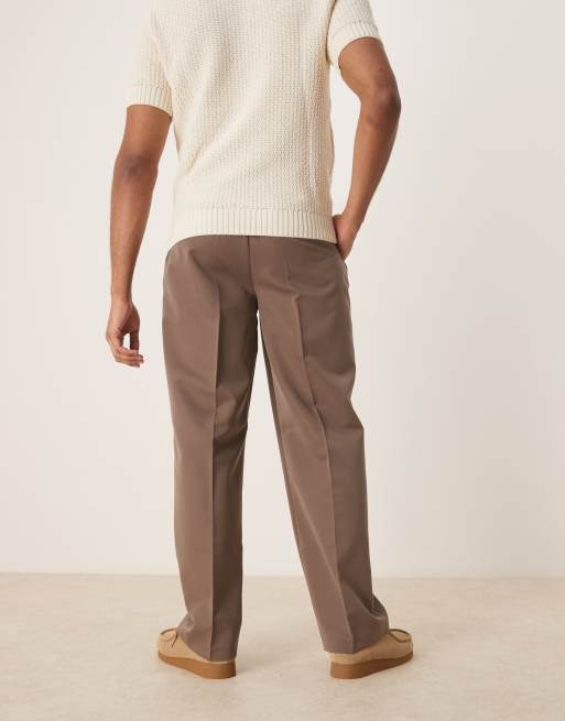 ASOS DESIGN smart wide leg pants with front pleats in brown