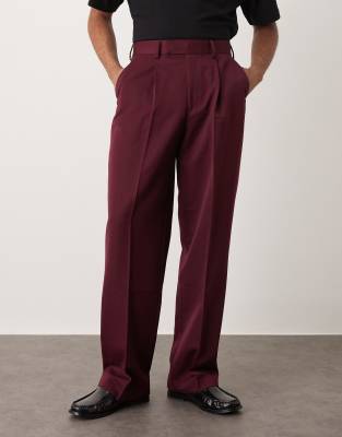 Asos Design Smart Wide Leg Pants With Front Pleats In Burgundy
