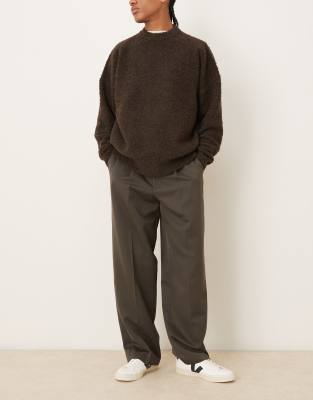 Asos Design Smart Wide Leg Pants With Front Pleats In Gray