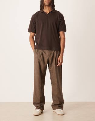 Asos Design Smart Wide Leg Pants With Front Pleats In Brown